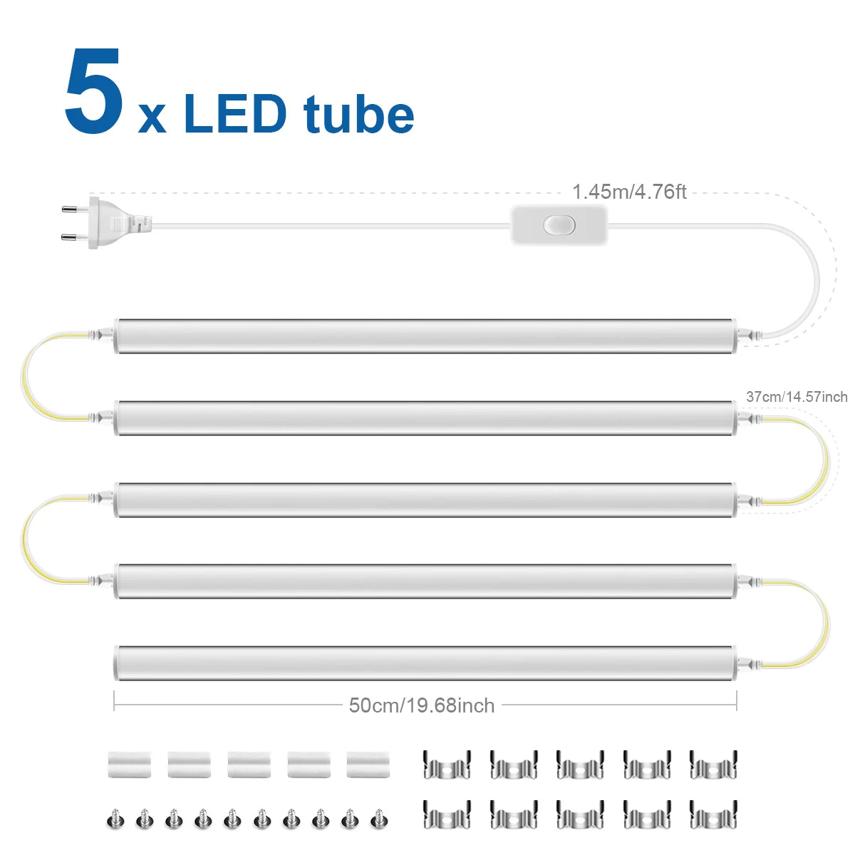 Full Set 50CM T5 Tube LED 220V 110V LED Light Bulbs Indoor Wall Ceilling / Display Cabinet Lighting Lamp DIY + Switch Power Cord