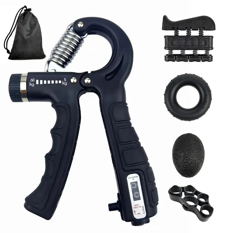 5-60kg Adjustable Hand Grip Strength Strengthener Trainer Full Set With Counter Wrist Forearm And Hand Exerciser For Muscle
