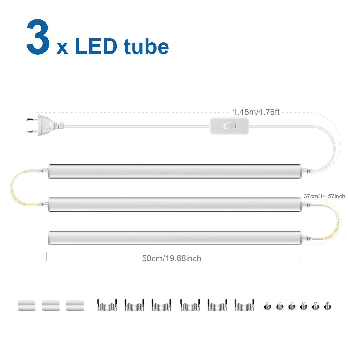 Full Set 50CM T5 Tube LED 220V 110V LED Light Bulbs Indoor Wall Ceilling / Display Cabinet Lighting Lamp DIY + Switch Power Cord
